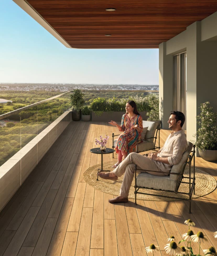 Luxury balcony at Eldeco Camelot with green views